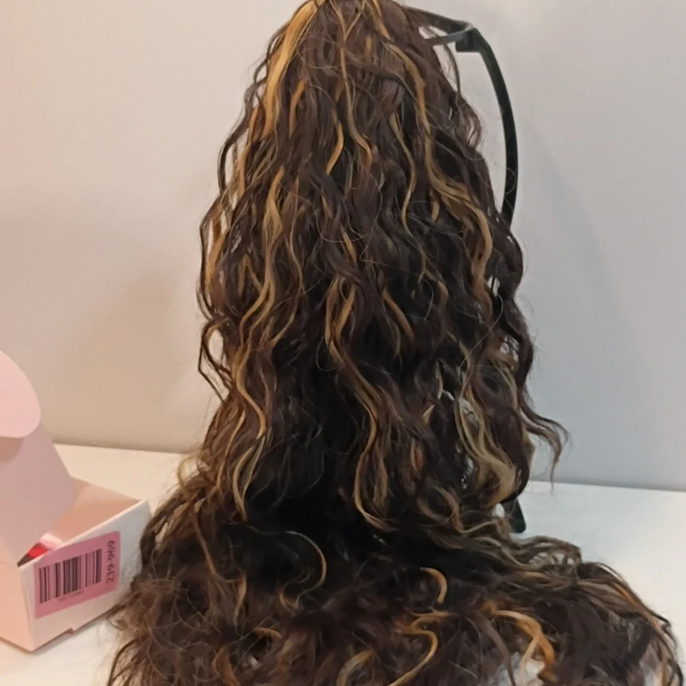 26” Long Curly Claw Clip Ponytail Extension‎ – Brown Layered Synthetic Hairpiece